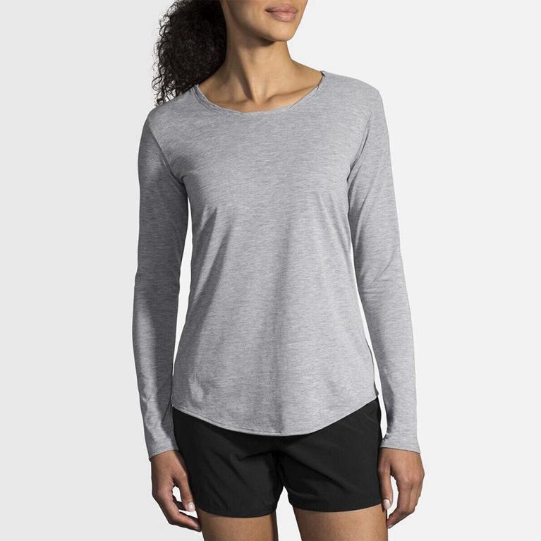 Brooks Distance Women's Long Sleeve Running Shirt UK Clearance - Grey (SFKYJ8307)